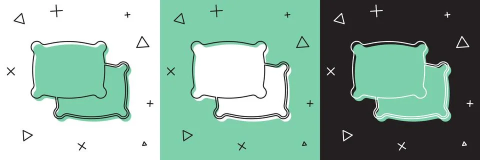 Set Rectangular pillow icon isolated on white and green, black background Stock Illustration