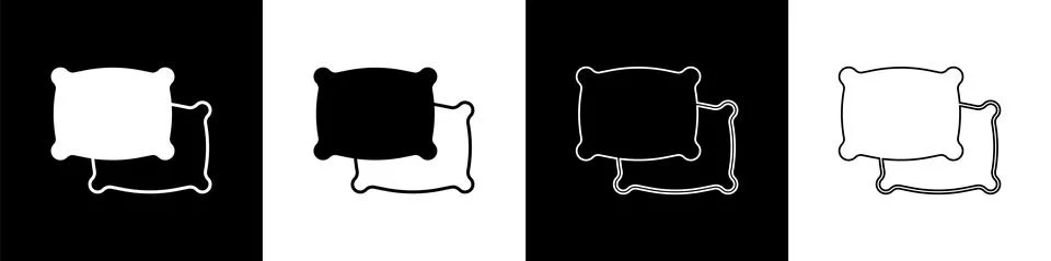 Set Rectangular pillow icon isolated on black and white background. Cushion sign Stockillustratie