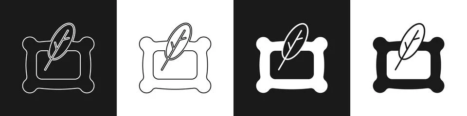 Set Rectangular pillow icon isolated on black and white background. Cushion sign Stockillustratie