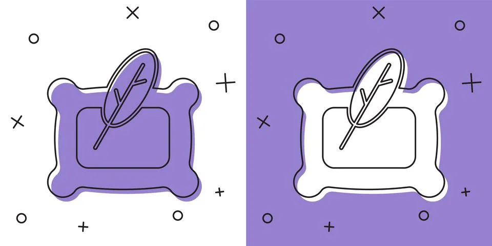 Set Rectangular pillow icon isolated on white and purple background. Cushion  Stock Illustration
