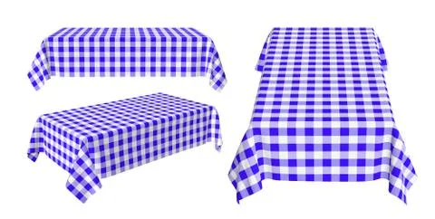 Set of rectangular tablecloth with blue checkered pattern Stock Illustration