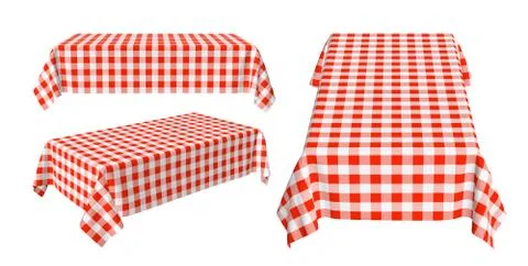 Set of rectangular tablecloth with red checkered pattern Stock Illustration