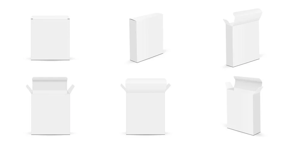 Set of Rectangular Thin Boxes Mockups, Opened and Closed Lid Stock Illustration