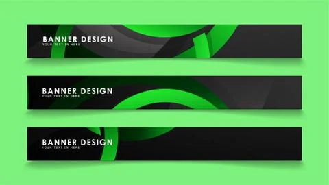 Set rectangular vector banners with background of dark green circles Stock Illustration