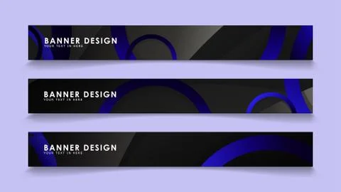 Set rectangular vector banners with background of dark blue circles Stock Illustration