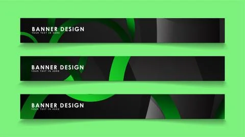 Set rectangular vector banners with background of dark green circles Stockillustratie