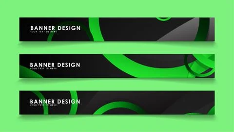 Set rectangular vector banners with background of dark green circles Stockillustratie