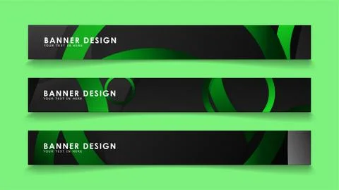 Set rectangular vector banners with background of dark green circles Stockillustratie