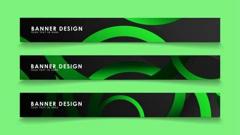 Set rectangular vector banners with background of dark green circles Stock Illustration