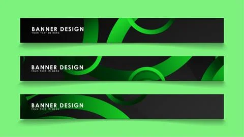 Set rectangular vector banners with background of dark green circles Illustrazione stock