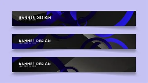 Set rectangular vector banners with background of dark blue circles Stock Illustration