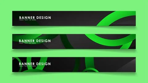 Set rectangular vector banners with background of dark green circles Stockillustratie