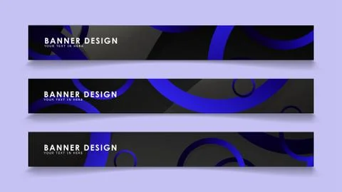 Set rectangular vector banners with background of dark blue circles Stock Illustration