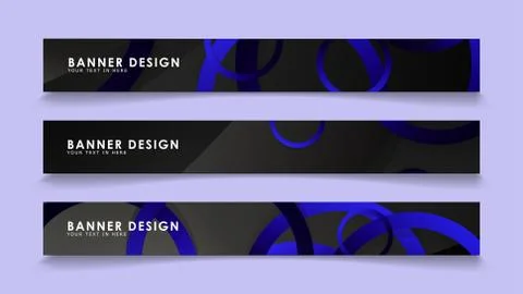 Set rectangular vector banners with background of dark blue circles Illustrazione stock