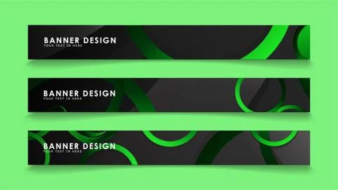 Set rectangular vector banners with background of dark green circles Stockillustratie