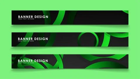 Set rectangular vector banners with background of dark green circles Illustrazione stock