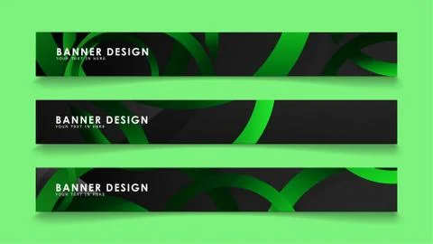 Set rectangular vector banners with background of dark green circles Stock Illustration