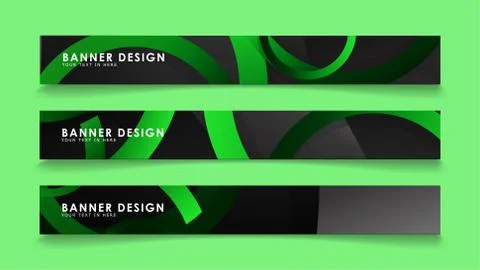Set rectangular vector banners with background of dark green circles Stock Illustration