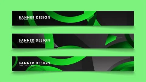 Set rectangular vector banners with background of dark green circles Stock Illustration