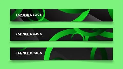 Set rectangular vector banners with background of dark green circles Stockillustratie