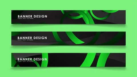 Set rectangular vector banners with background of dark green circles Illustrazione stock