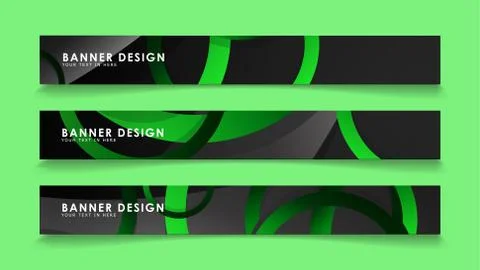 Set rectangular vector banners with background of dark green circles Stockillustratie