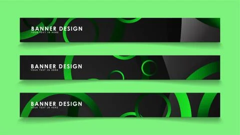 Set rectangular vector banners with background of dark green circles Stockillustratie