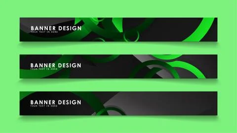 Set rectangular vector banners with background of dark green circles Stock Illustration
