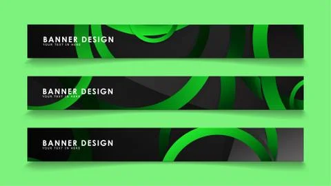 Set rectangular vector banners with background of dark green circles Stockillustratie