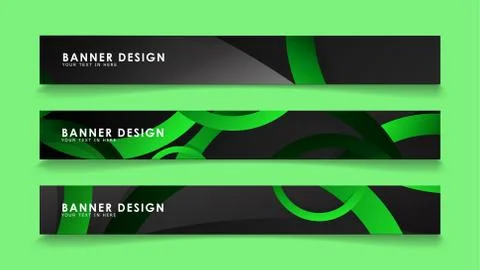 Set rectangular vector banners with background of dark green circles Stock Illustration