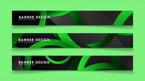 Set rectangular vector banners with background of dark green circles Stock Illustration