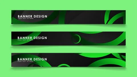 Set rectangular vector banners with background of dark green circles Stock Illustration