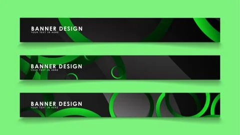 Set rectangular vector banners with background of dark green circles Stockillustratie