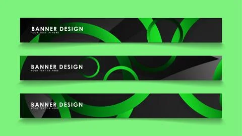 Set rectangular vector banners with background of dark green circles Stock Illustration