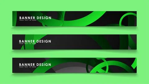 Set rectangular vector banners with background of dark green circles Stockillustratie