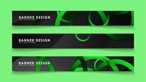 Set rectangular vector banners with background of dark green circles Stock Illustration