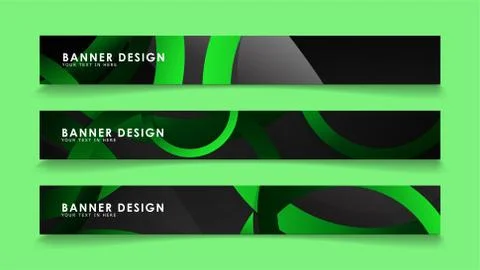 Set rectangular vector banners with background of dark green circles Stock Illustration