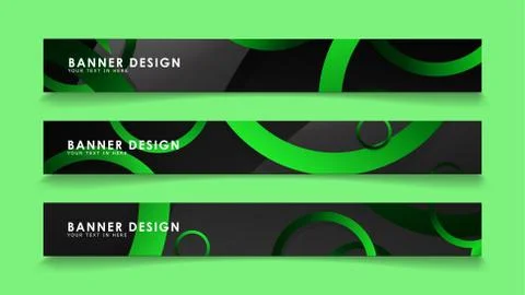 Set rectangular vector banners with background of dark green circles Illustrazione stock