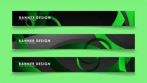 Set rectangular vector banners with background of dark green circles Stock Illustration