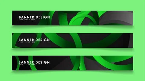 Set rectangular vector banners with background of dark green circles Stockillustratie