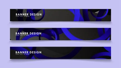 Set rectangular vector banners with background of dark blue circles Stock Illustration