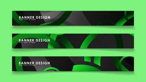 Set rectangular vector banners with background of dark green circles Stock Illustration