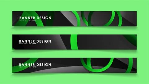 Set rectangular vector banners with background of dark green circles Illustrazione stock