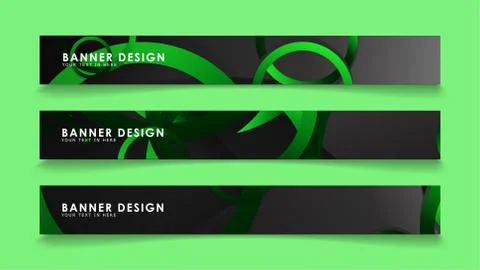 Set rectangular vector banners with background of dark green circles Stock Illustration