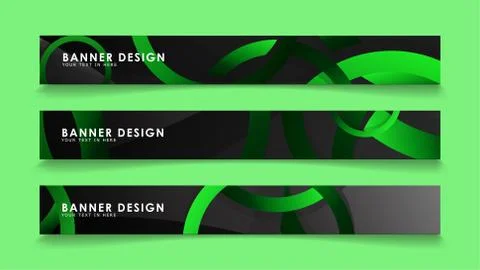 Set rectangular vector banners with background of dark green circles Stock Illustration