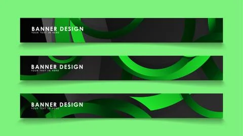 Set rectangular vector banners with background of dark green circles Stock Illustration