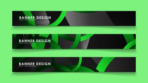 Set rectangular vector banners with background of dark green circles Stockillustratie