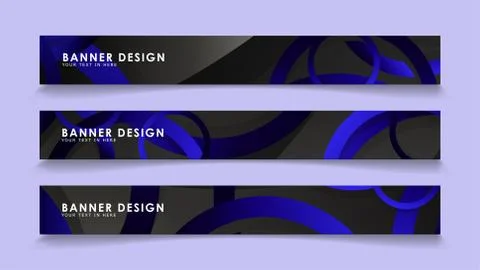 Set rectangular vector banners with background of dark blue circles Stock Illustration