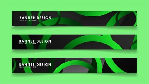 Set rectangular vector banners with background of dark green circles Stockillustratie