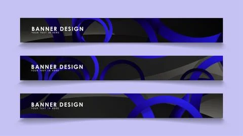 Set rectangular vector banners with background of dark blue circles Stock Illustration